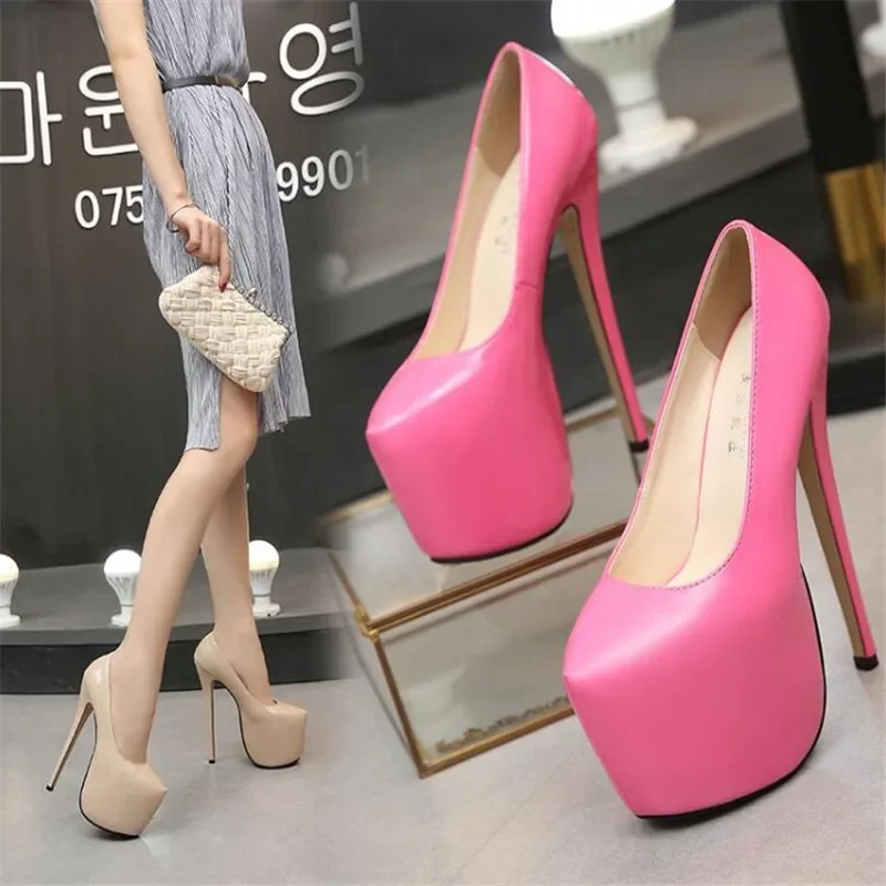 35-44 Size women Super High Heels 18cm shoes Concise 8CM platforms shoes pumps Wedding Party Sexy leather shoes zapatos