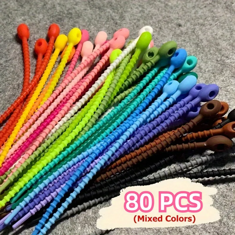 80Pcs Twistable and Multifunctional Cable Wire Organizer 80Pcs Silicone Cord Management Ties for Earphone Lines