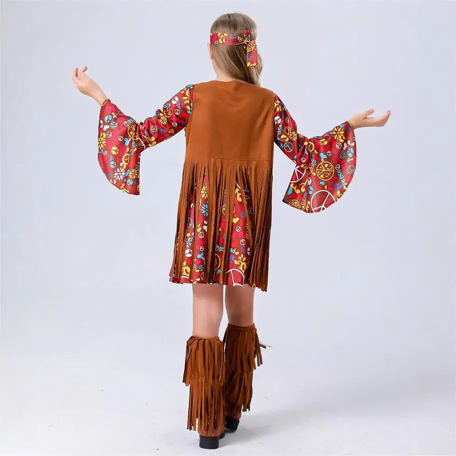 ハロウィン 7080年代 ヒップホップ レトロ 子供用 コスプレ インディアン ロールプレイング 仮装パーティー ドレスアップ服 メイクアップ付き