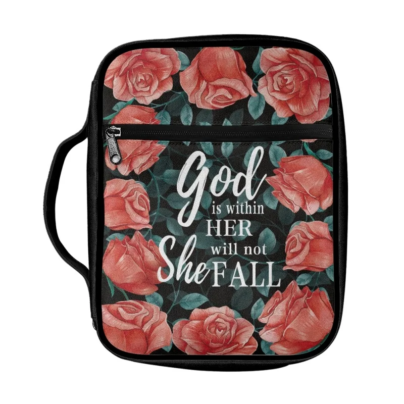 Caso personalizado Bíblia capa feminina, Bolsa Floral Bíblia, Elegante funcional portátil Bíblia Maleta, bolsos Zipper Study Bag