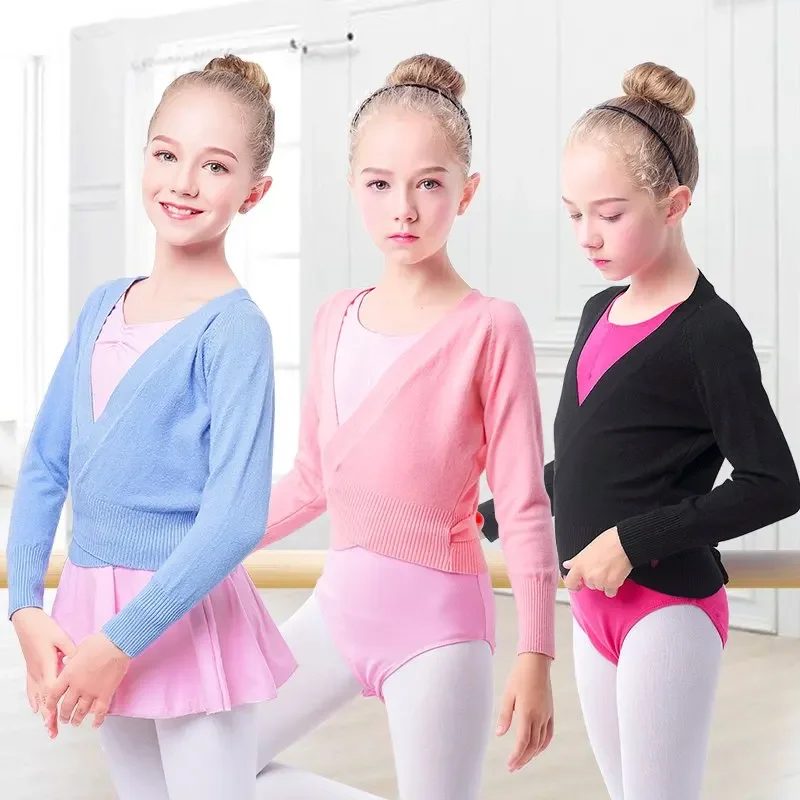 Spring Autumn Wrap Ballet Sweater Cardigans for Girls Kids Soft Knitted Dance Leotards Crossover Warm Ballet Coats