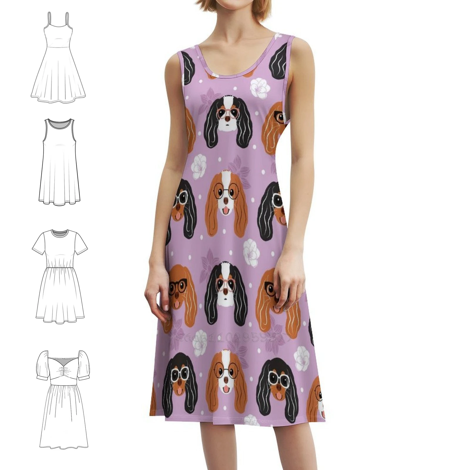 

Кавалер-кинг-спаниель с очками, платье-халат с цветочным принтом для женщин, весна-лето, повседневное платье для вечеринки, кавалер-кинг-спаниель