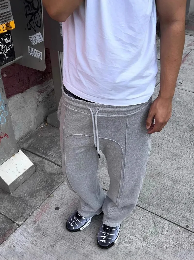 2025 Spring Fall Mens Casual Pants Streetwear Hip Hop Style Loose Solid Color Draped Pants Men Clothing Trendy Drawstring Pants