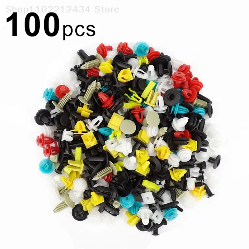 100pcs/set Universal Mixed Car Various Plastic Rivet Fastener Door Push Pin Auto