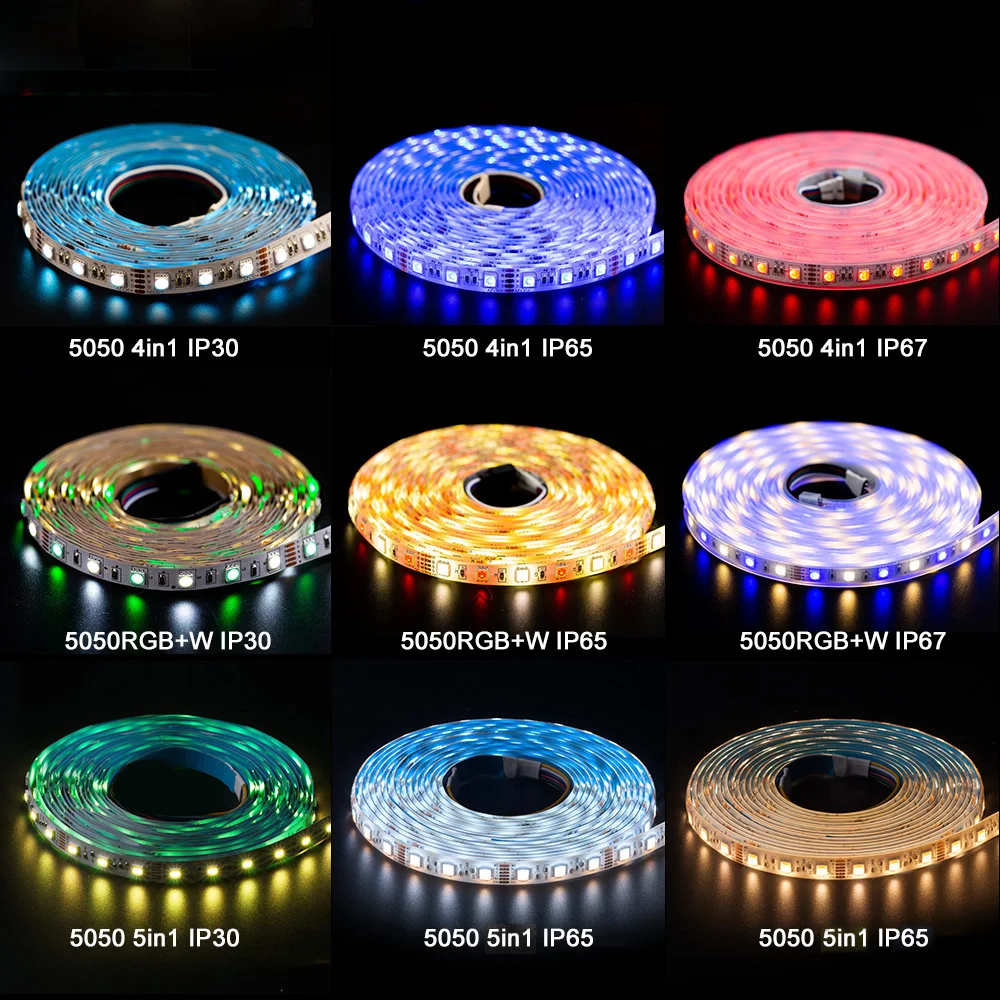 12v/24v 5050 RGBW Led Strip Lights RGBWW 5M Led Strips Lighting 4 In 1 RGBWW Led Strip RGBW 5pin 60leds/m IP30/65/67 Mixed Color