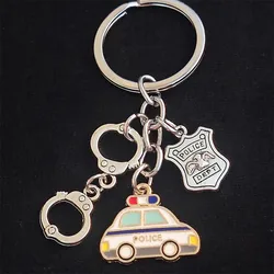 Unique Keychain Police Car Keyring Handcuffs Police Dept Women Man Jewelry Accessories Pendant Gift