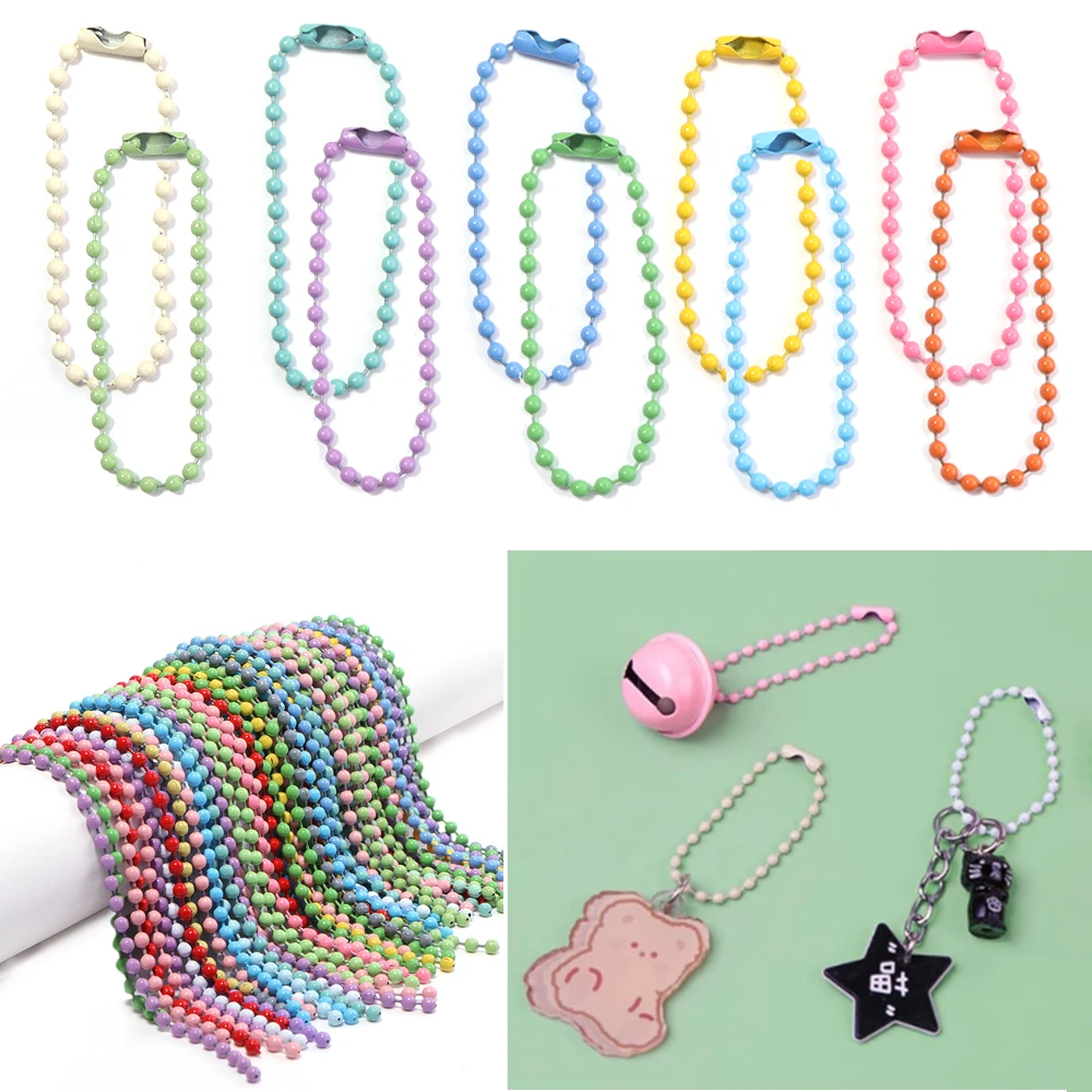 100pcs 10/12cm Iron Colorful Ball Bead Chains KeyRing Dolls Label Hand Tag Chains Connector For DIY Keychain Jewelry Accessories image 4