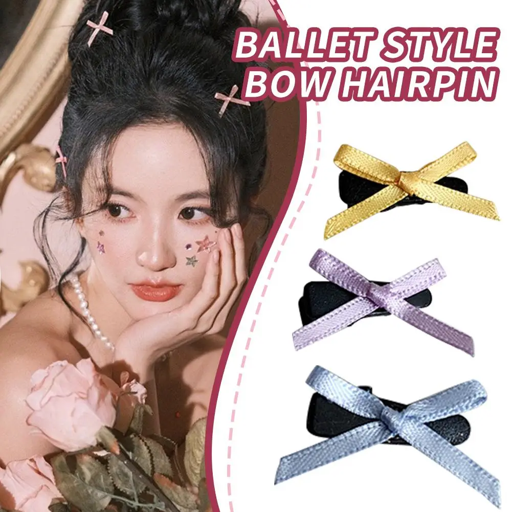 2PCS Mini Sweet Bow Hairpin Ballet Ribbon Bowknot Hair Women Clip Lolita Hair Girls Cute Gentle Accessories Headwear N2E5