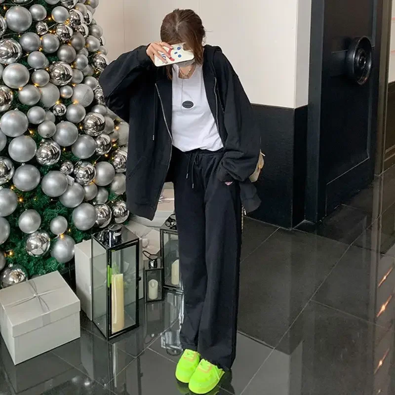 Light Grey Casual Pants Women's Autumn Style Wide Leg Sweatpants Straight Cut Sports Trousers High Street Trend Female Fashion