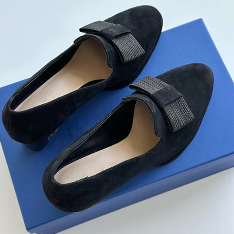 Withered Minimalist Women's Shoes With Thick Soles And Thick Heeled Shoes Vintage Suede Loafers Women Commuting Casual Shoes