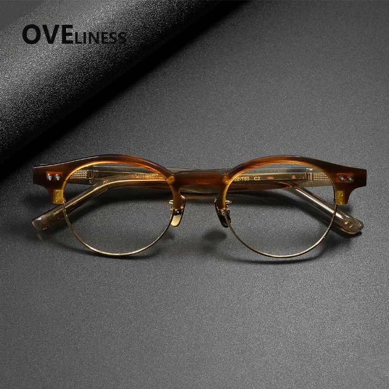 Acetate Titanium Glasses Frame Men women Brand Design Vintage Round Eyeglasses frame Retro Ultralight High Quality Eyewear