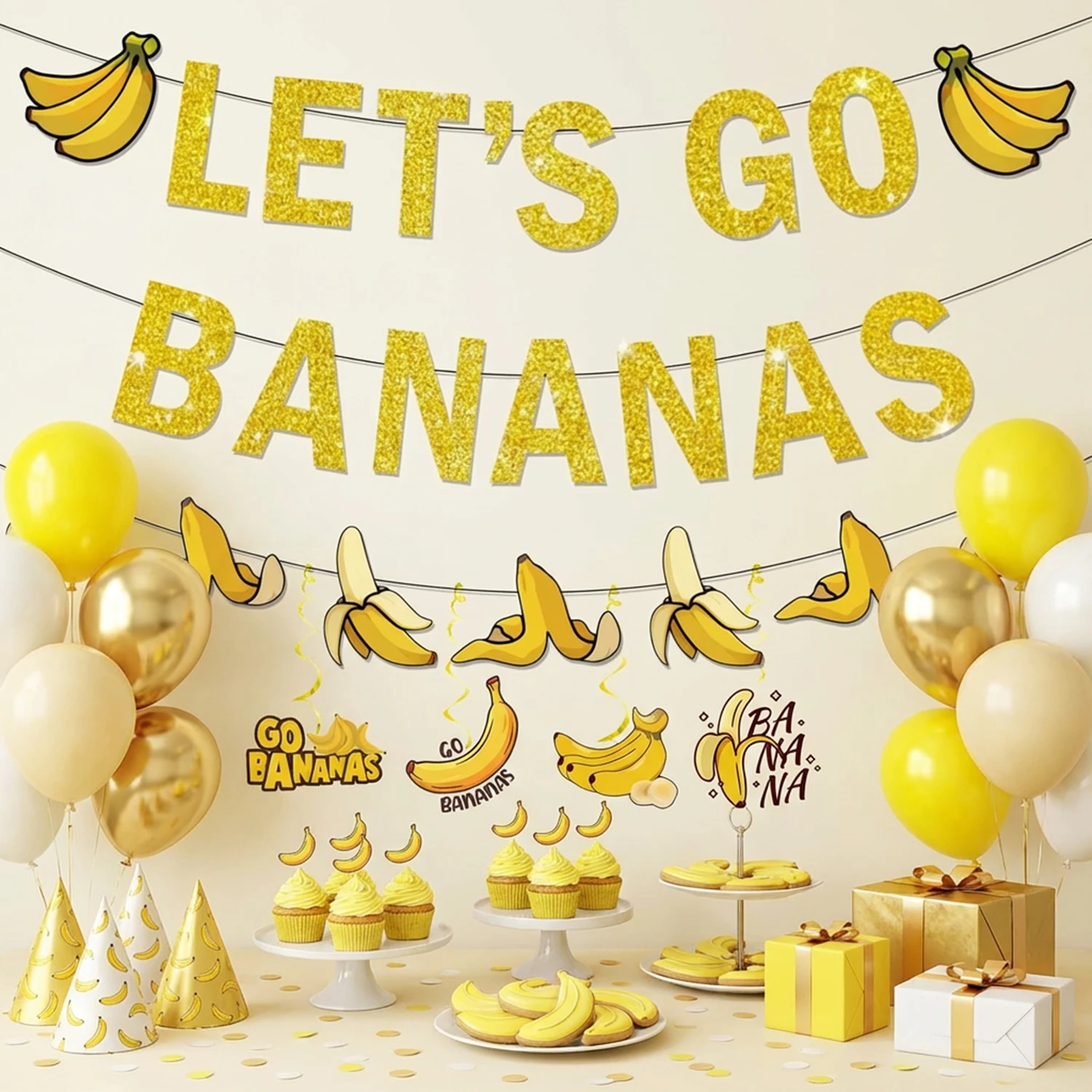 黄色いバナナの誕生日バナーガーランド「Let’s Go」吊り - Let'S Party Event Supply のレビューと価格