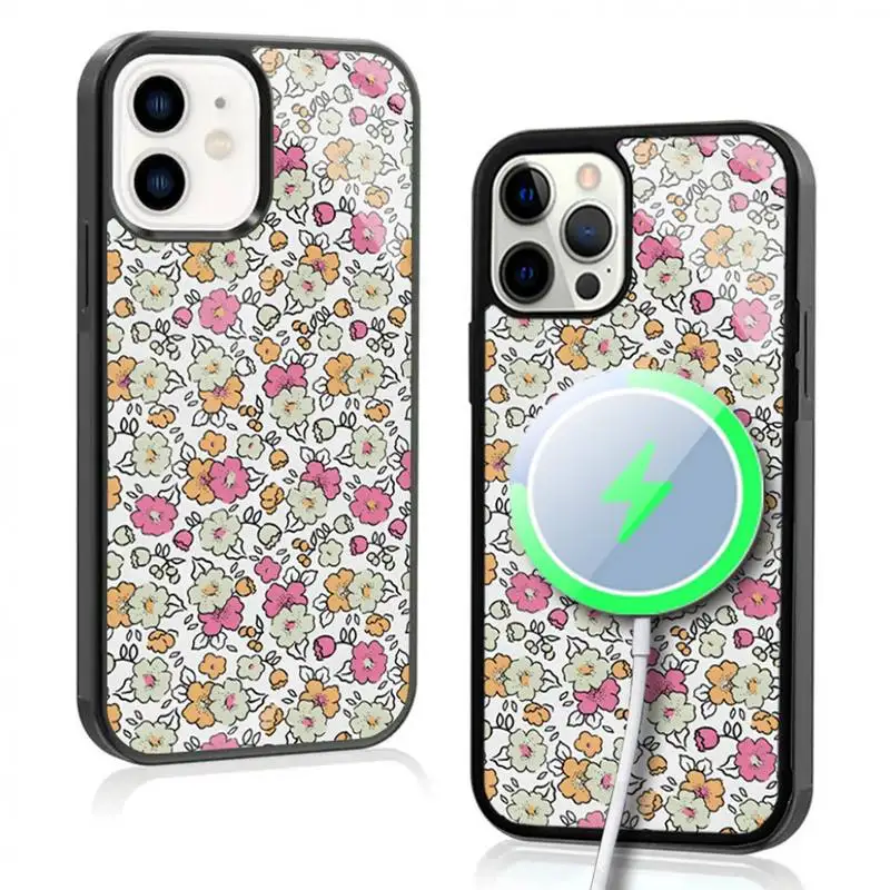 

Floral Dream Phone Case For IPhone 11 12 13 14 15 Plus Pro Max Mirror Acrylic Cover For Magsafe Wireless Charging