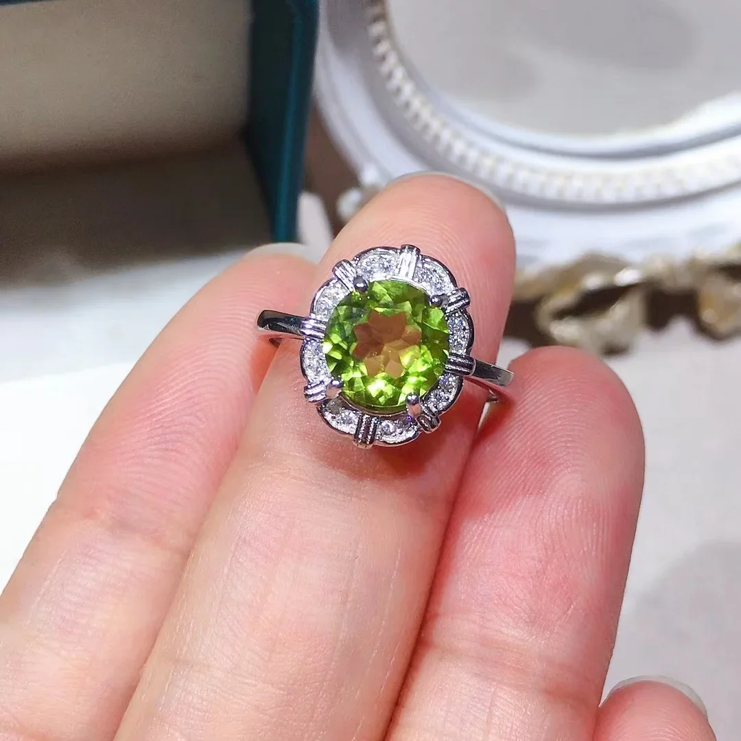 Natural Perdiot 8mm VVS Grade Natural Perdiot Ring for Daily Wear Solid 925 Silver Peridot Jewelry Sterling Silver Jewelry