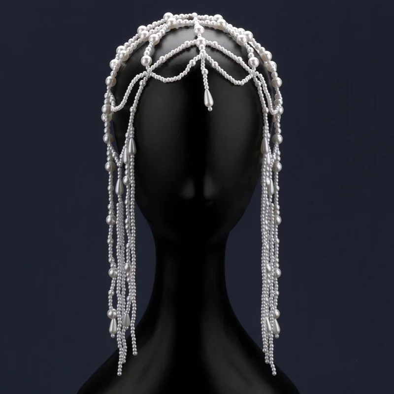 

Womens Beaded Hat Handcrafted Pearl Tassels Hair Accessories