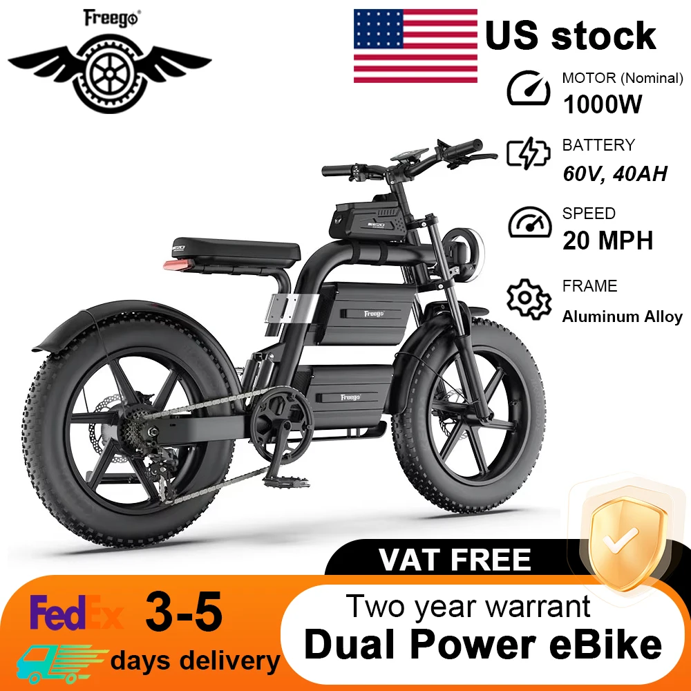 

Freego E20 Plus Electric Bikes 2100W Peak 60V 40AH Dual Battery Adult E-Bike 20MPH for Mountain Off-Road Electric Bicycle