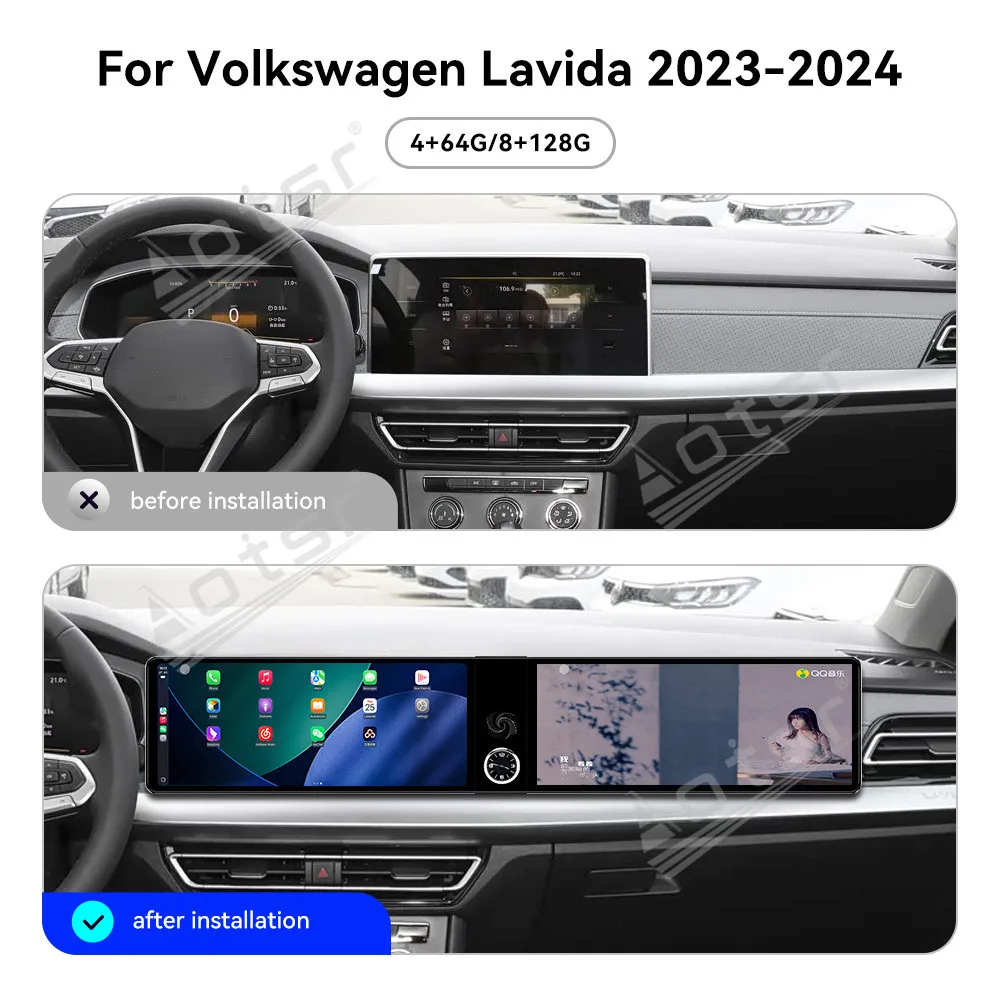 Dual Screen For Volkswagen Lavida PLUS 2023 2024 Android 13 Car Radio Multimedia Player GPS Navigazion Stereo Receiver Head Unit
