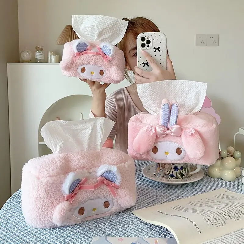 

Sanrio My Melody Tissue Box Cute Cartoon Anime Plush Tissue Drawer Car Mounted Household Simple Desktop Drawer Box Girl's Gifts