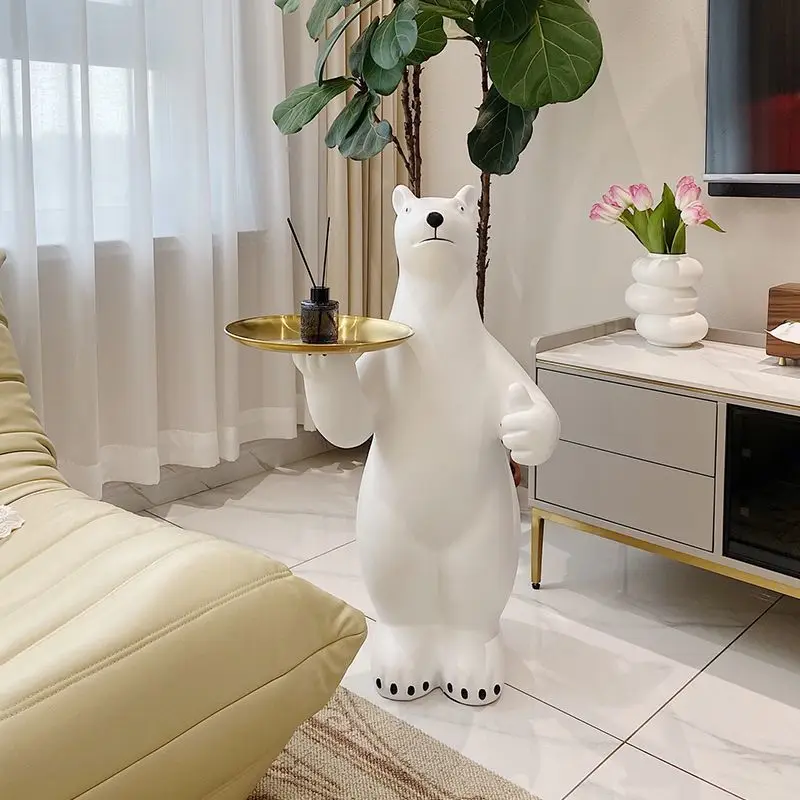 Creative 83cm Polar Bear Side Table Statue for Luxury Living Room Decoration Oversize Polar Bear Tray Table for Home Decor