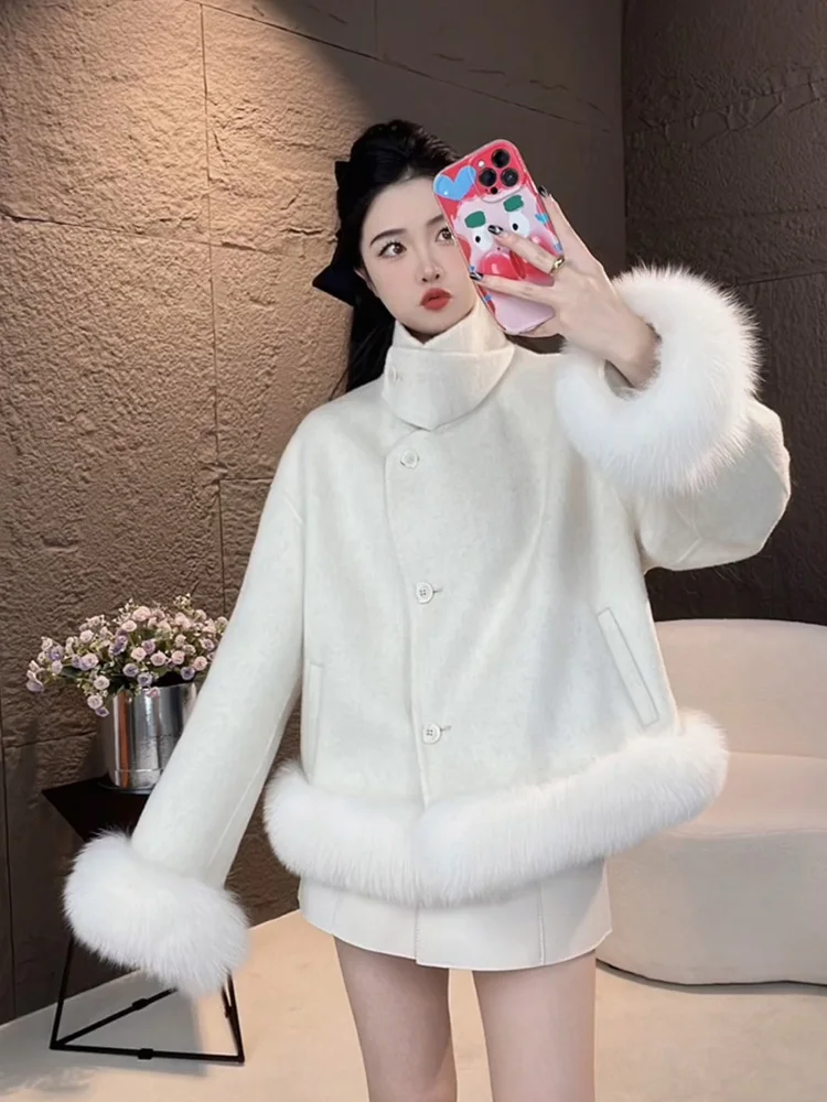 

2024 New Real fur,Famous Design fashion Double-sided Wool Coat Handmade Natural fox fur jackets outerwear 9