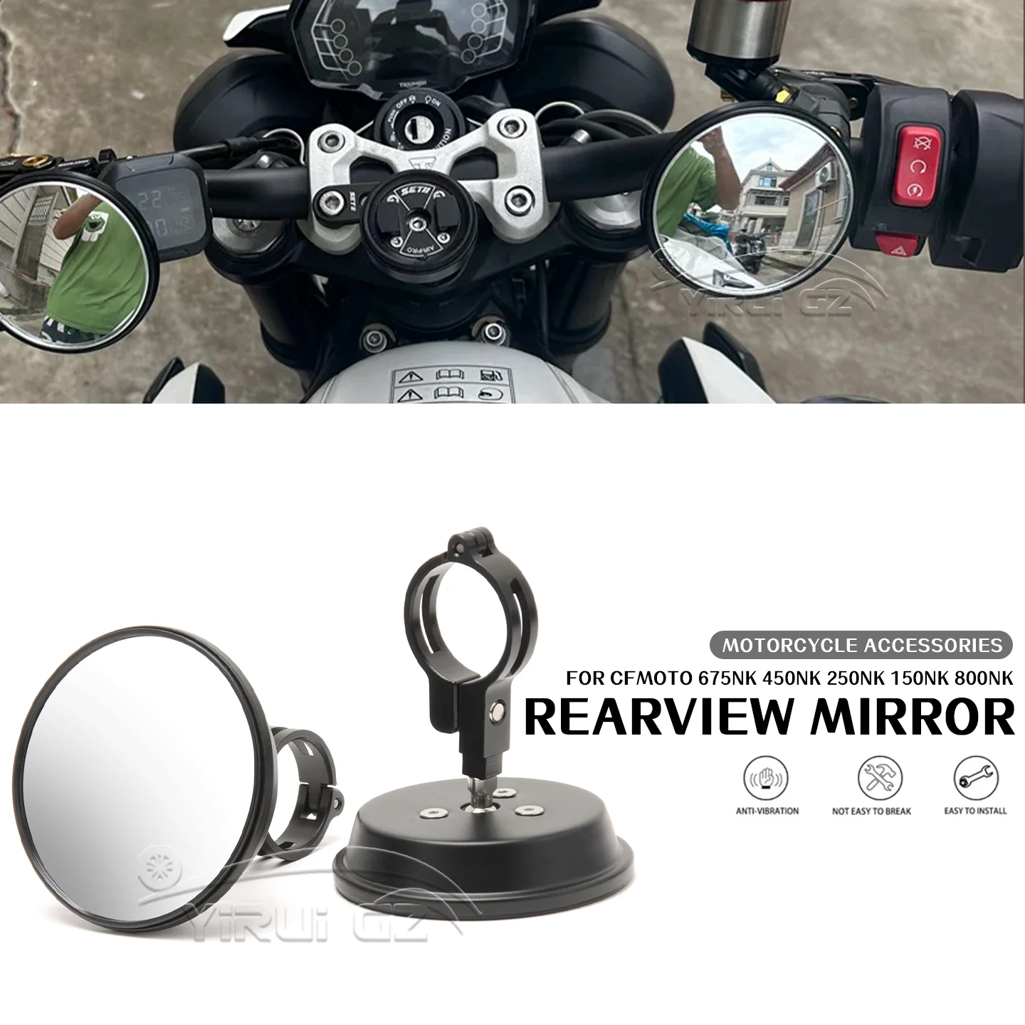

Круглое зеркало заднего вида, регулируемое на 360° ° Широкоугольные зеркала для CFMOTO 675NK 450 nk 250 150 800nk World Raid, аксессуары для мотоциклов