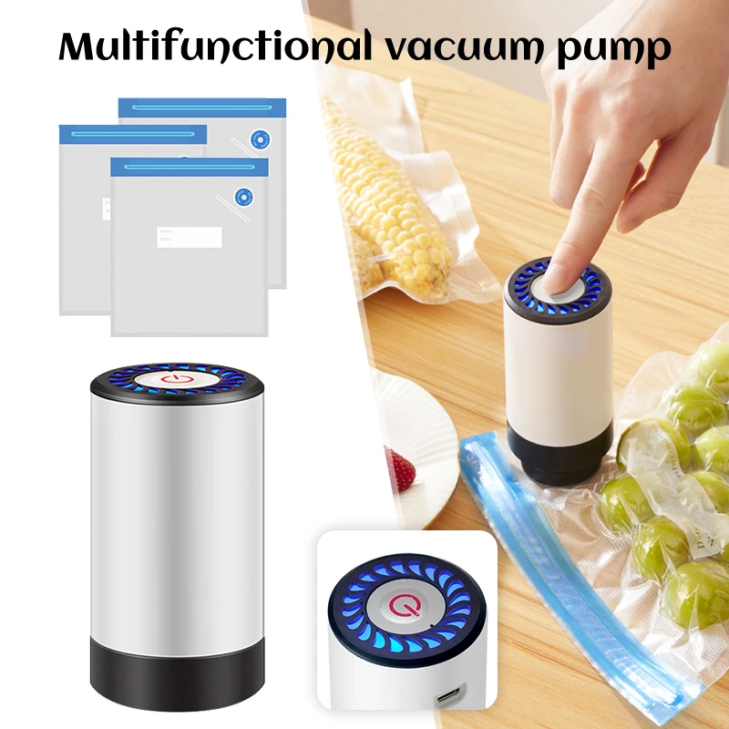 Food Vacuum Machine Pump Food Vacuum Storage Bags USB Rechargeable Handheld Vacuum Packer Food Storage Zipper Bag Set Packaging