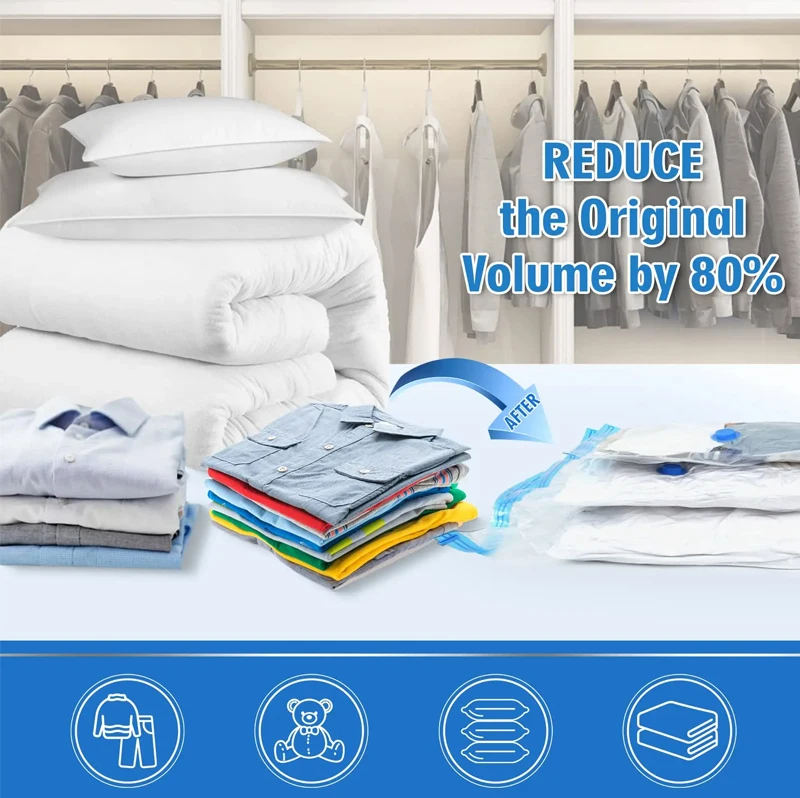 /5pcs Vakuum-Aufbewahrung beutel mit Handpumpe für Bettdecken Kleidung Kissen Bettwäsche Decke Aufbewahrung sparer mehr Kompression – Detail 1