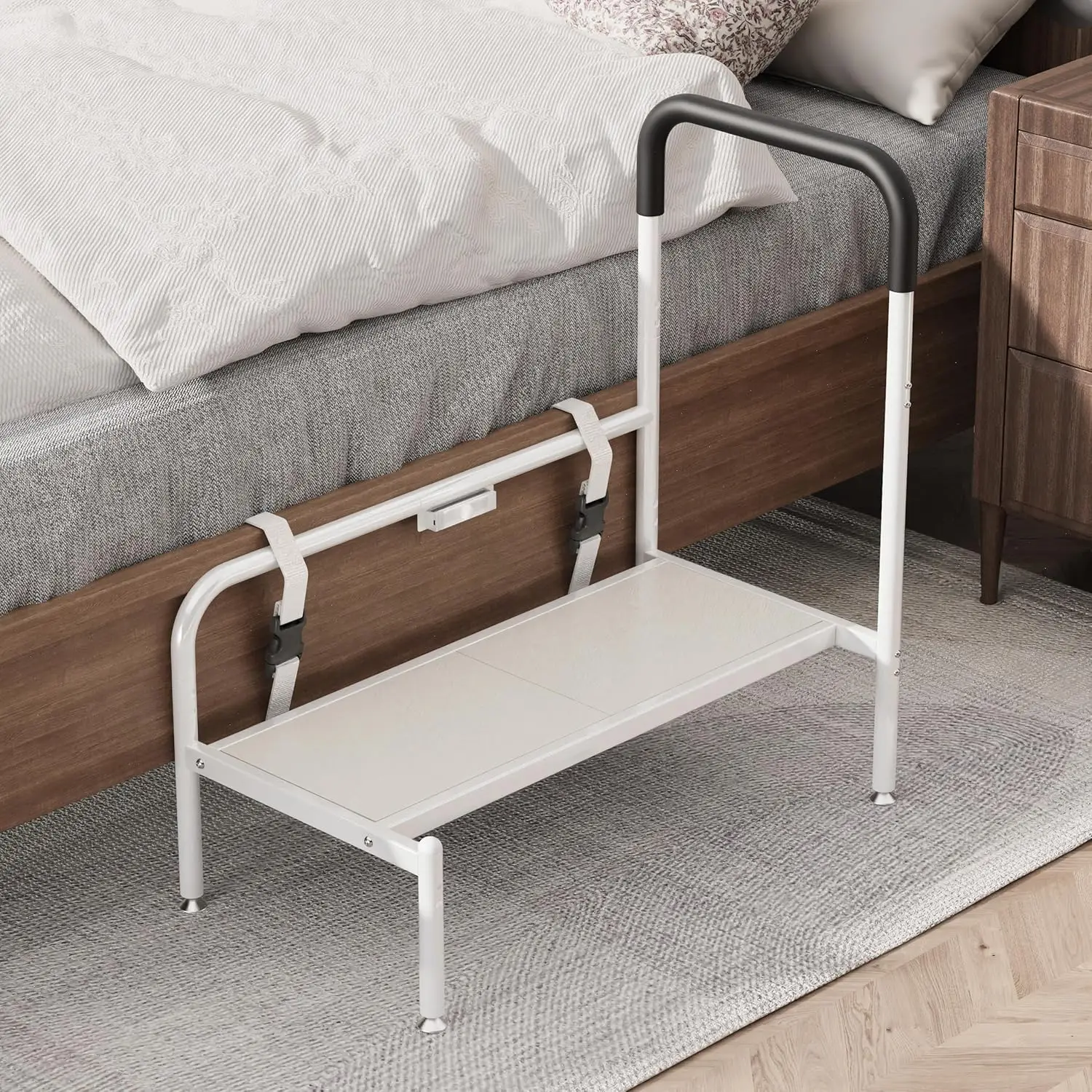 

Adult Bed Step Stool with Non-Slip Handle & LED Light, Stable Assist Rail for High Beds and Elderly Seniors