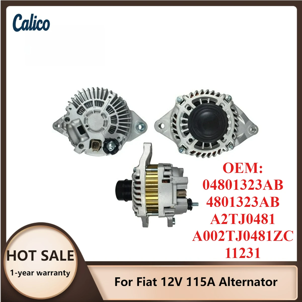 

Premium Grade Suitable for Fiat 12V 115A Alternator 04801323AB 4801323AB A2TJ0481 A002TJ0481ZC 11231