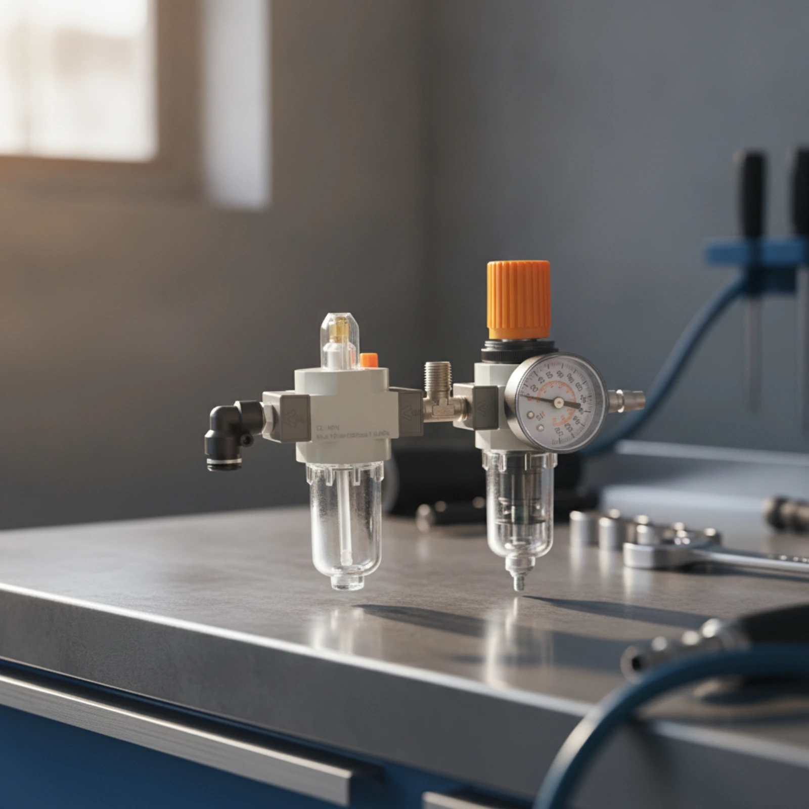 Oil-Water Separator with Pressure Gauge Adjustable Pneumatic Filter Regulator Assembly Tire Changer Filter Regulator Inline