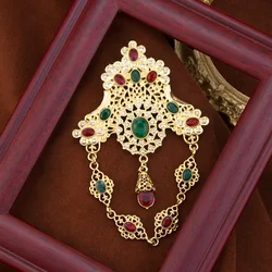 Sunspicems Chic Morocco Women Brooch Caftan Pins Hollow-out Flower Design Popular Arab Bridal Jewelry Scarf buckle Long Chain