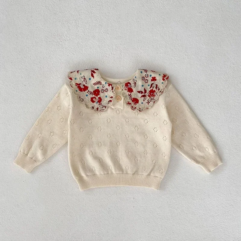 

Princess Baby Girl Sweater 0-3Years Newborn Long Sleeve Flower Peter Pan Collar Knitted Pullover Jumper Outwear Autumn Clothes