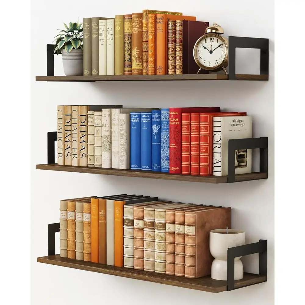 

Floating Book Shelves Wall 3-Pack, 24 Inch Long Wall Mount Bookshelves for Bedroom, Rustic Wooden Hanging Bookshelves for Living