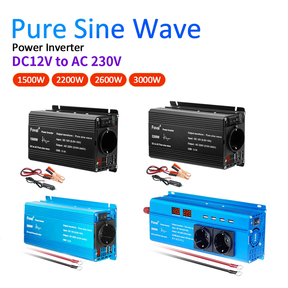 

Inverter 12v 220v Pure Sine Wave 1500W/2200W/2600W/3000W Transformer Convert EU Socket Converter Car inverter