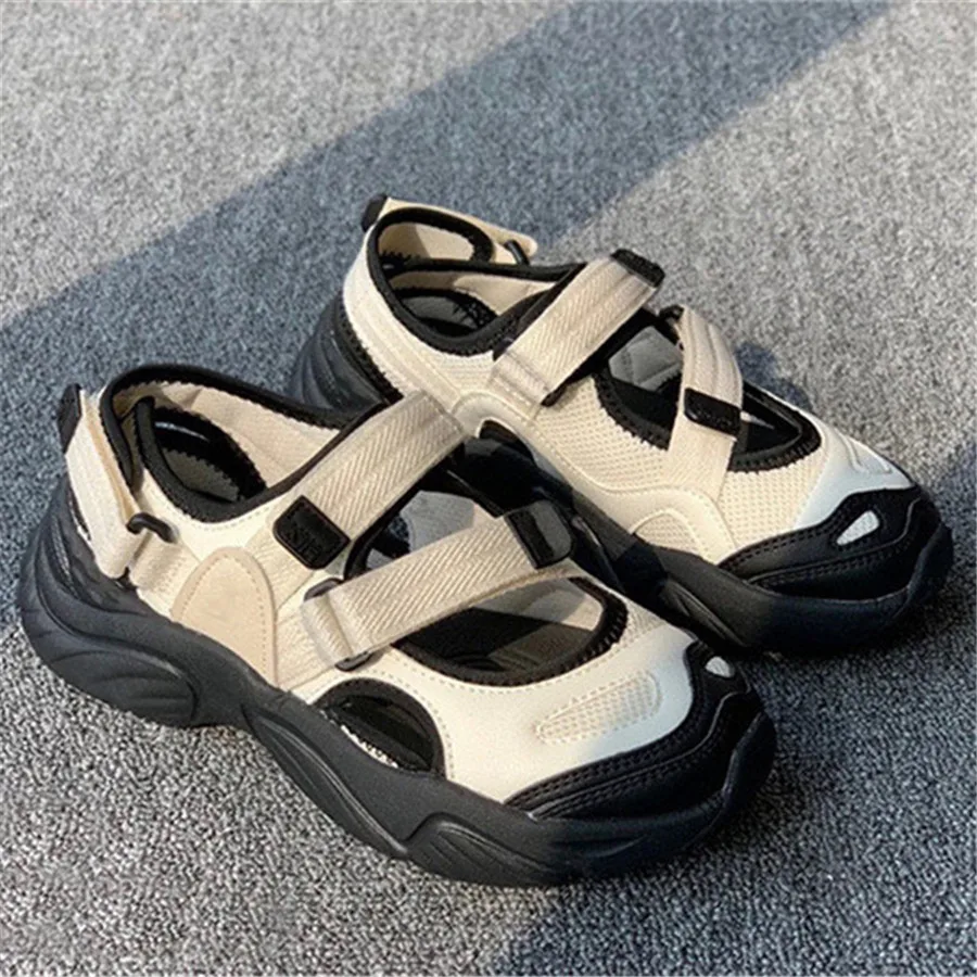 2024 New Breathable Women Flats Hollow Out Sandals Thick Sole Platform Sports Shoes Ladies Mary Janes Ballet Shoes Sneakers