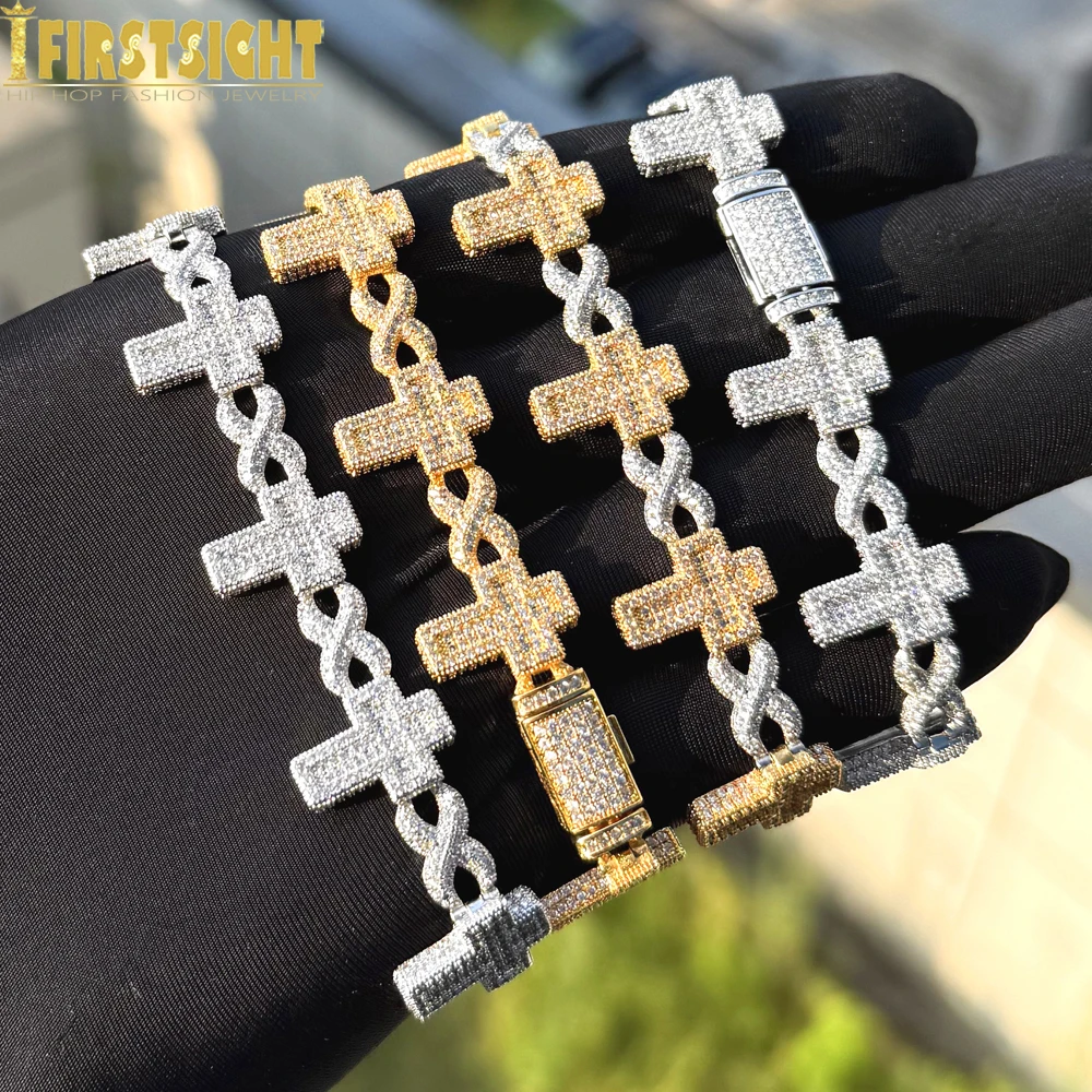 

2025 New Iced Out Cross Infinity Bracelet Micro Paved Cubic Zirconia Cuban Chain Bangle For Women Men Hip Hop Rapper Jewelry