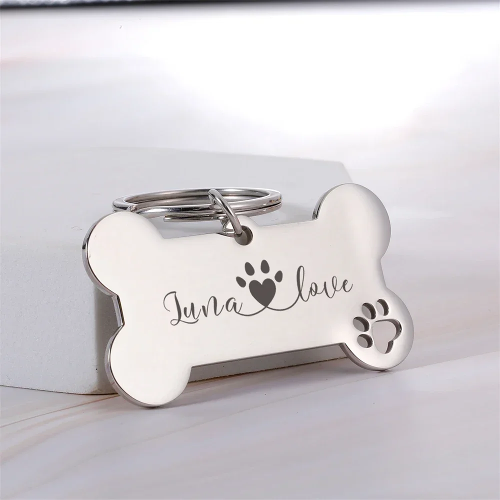 Etiquetas de identificación de mascotas personalizadas, hueso de acero inoxidable, antipérdida Collar de identificación de mascotas, accesorios para