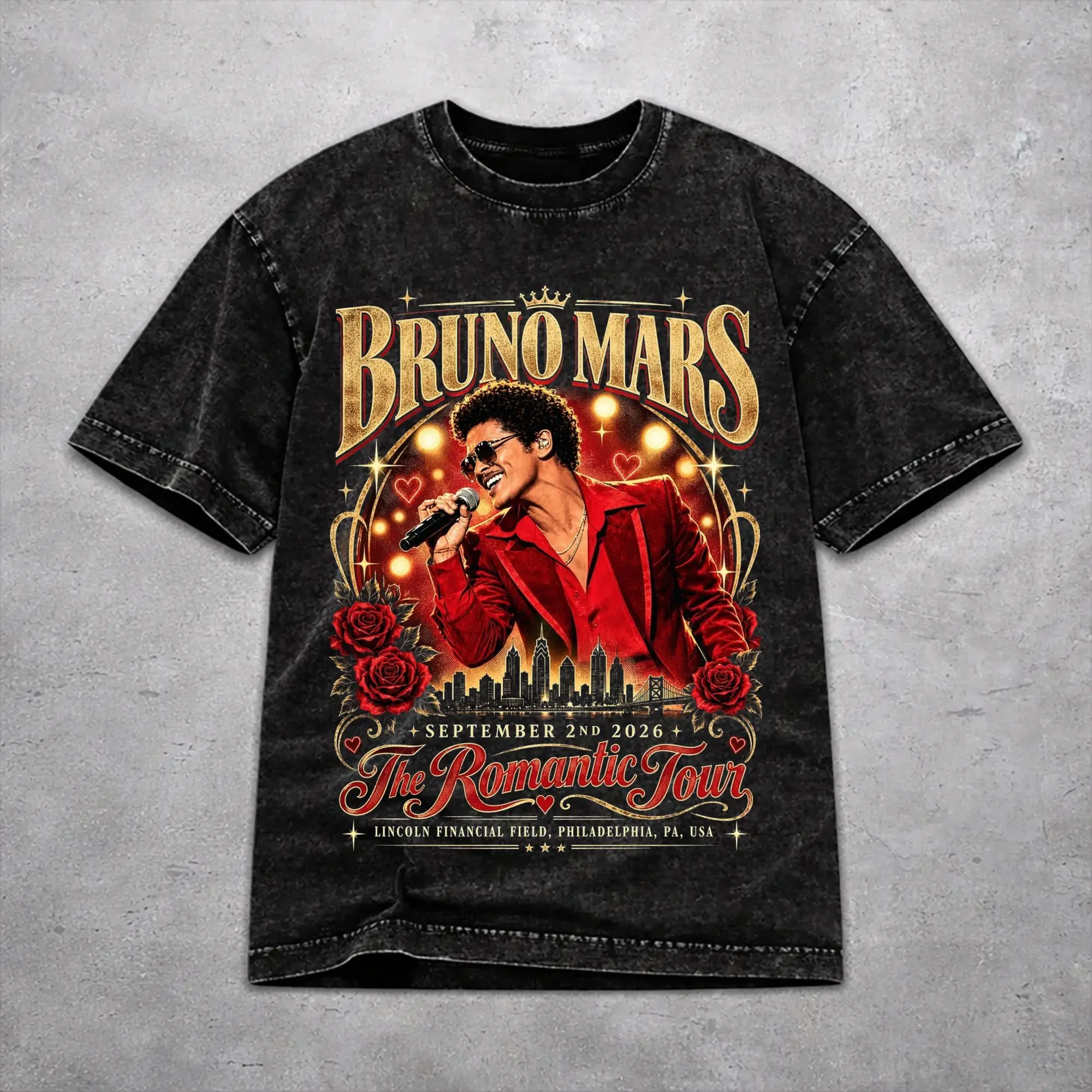 Men Women Harajuku Washed T-shirts Bruno Mars Romantic Tour 2026 Printed Shirt Accessories Oversize  Tees