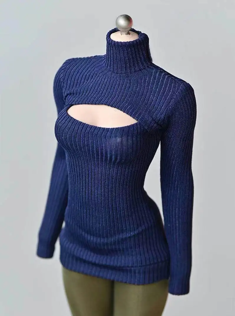 

Модный женский сексуальный свитер в масштабе 1/6, тонкий эластичный вязаный пуловер с высоким воротником, топ с открытой грудью, мини-платье для 12-дюймовой фигурки