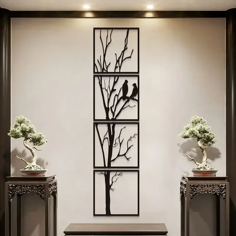 

4pcs Metal Fashionable Black Bird Branch Wall Art - Decorative Art Home and Office Indoor/Outdoor Decoration, Perfect Gift