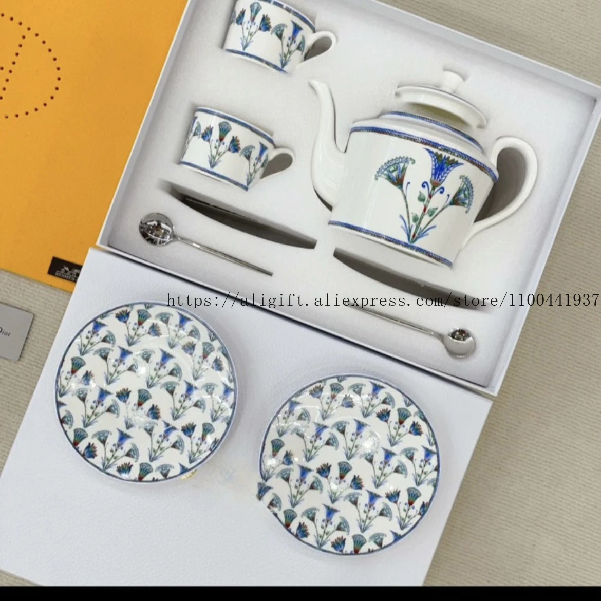 

Blue Lotus Bone China Coffee Cup Saucer Set Elegant Minimalist Home Tableware with Matching Plate Gift-Ready Dining Collection