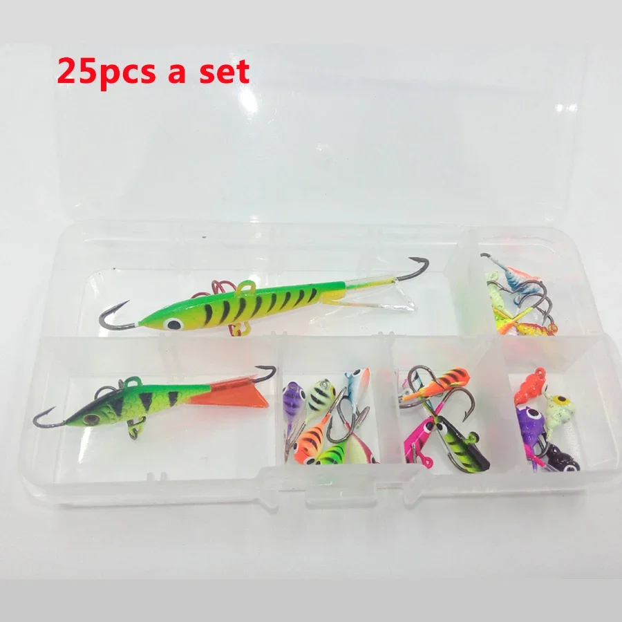 

25 шт., зимняя приманка для зимней рыбалки, приманка VIB, искусственная приманка Leurre, балансир для ловли карпа, щуки, окуня с коробкой для снастей
