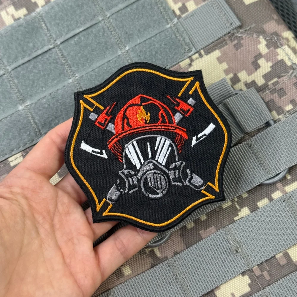 Chevron Fire Firefighter Tactical Military Morale Custom Appliques Embroidered Hook & Loop Patches for Clothing Backpack Sticker