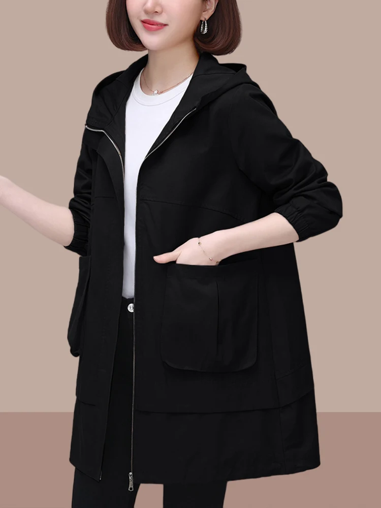 Stylish Mid-Length Women's Coat Spring Autumn New Style Korean Version Polyester Fiber Long Sleeve Zipper Closure Casual Fashion