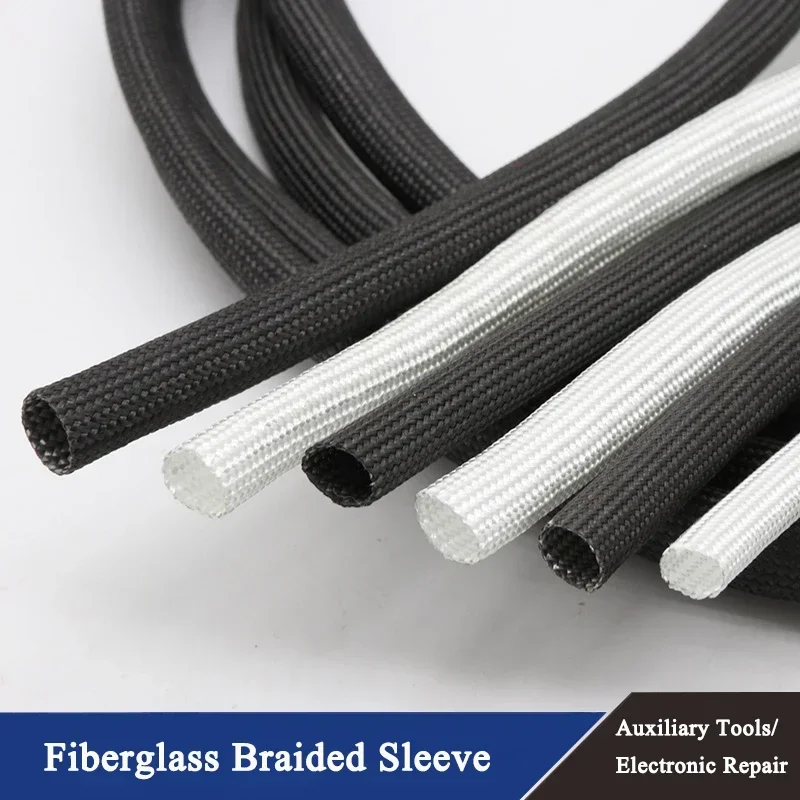 1/2/5m Braided Fiberglass Sleeve ID 1mm ~ 40 mm 600 Deg.C High Temperature Chemical Glass Fiber Tube Fiberglass Sleeving