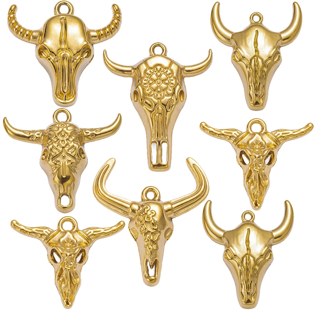 5pcs Stainless Steel Western Cattle Skull Cow Bull Head Charms Pendant for DIY Earring Necklace Bracelet Keychain JewelryMaking