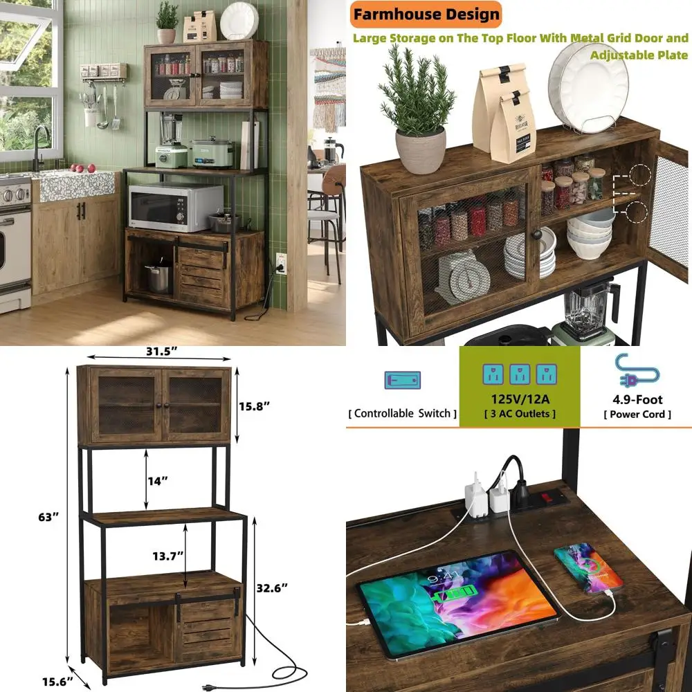 

6-Tier Industrial Microwave Oven Stand with Utility Storage Shelves for Kitchen Bakers Rack