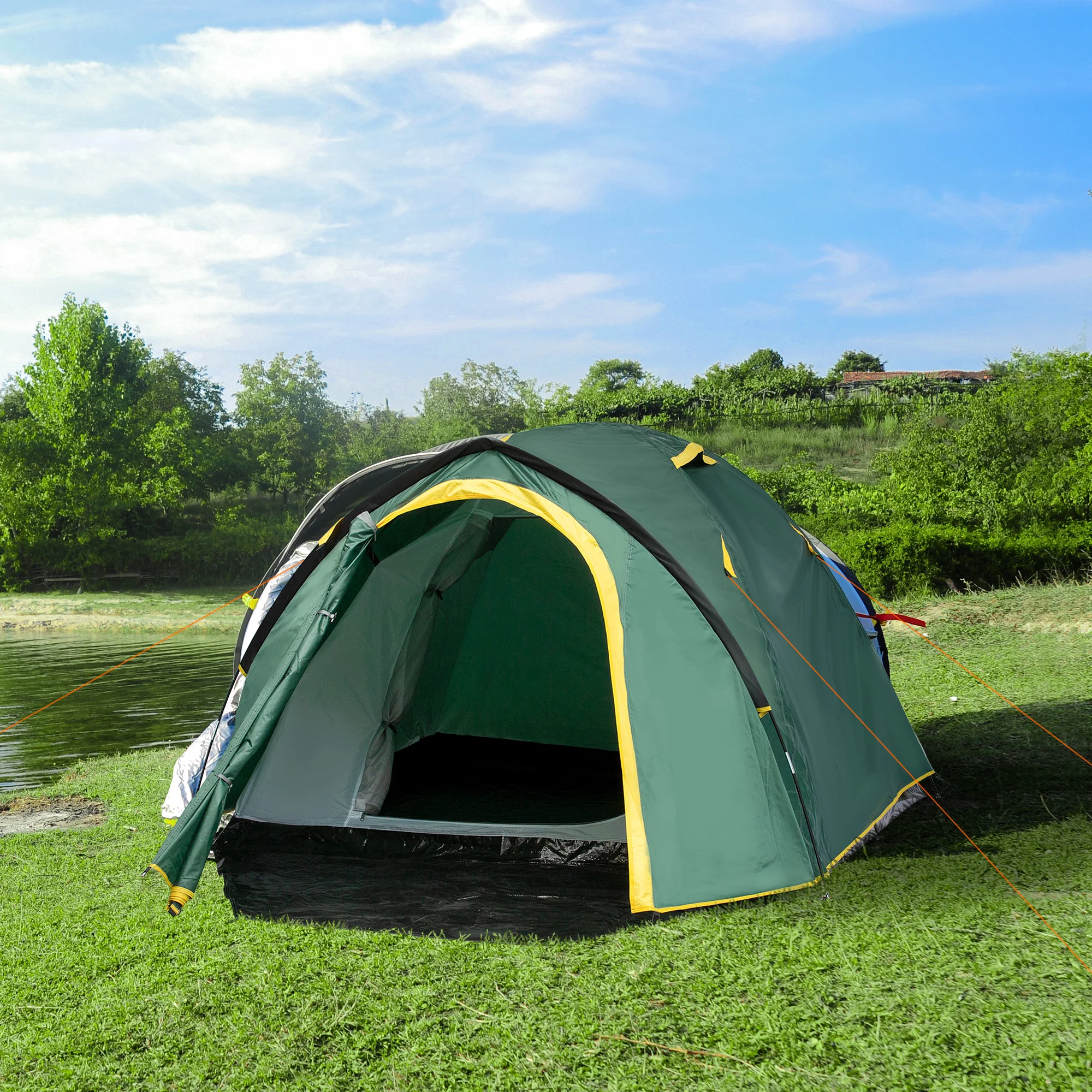 Carpa de camping para 2-3 personas, domo impermeable, ligera, ventilada, fácil de montar, 2 puertas, ventanas oscuras. 3,25L x 1,8