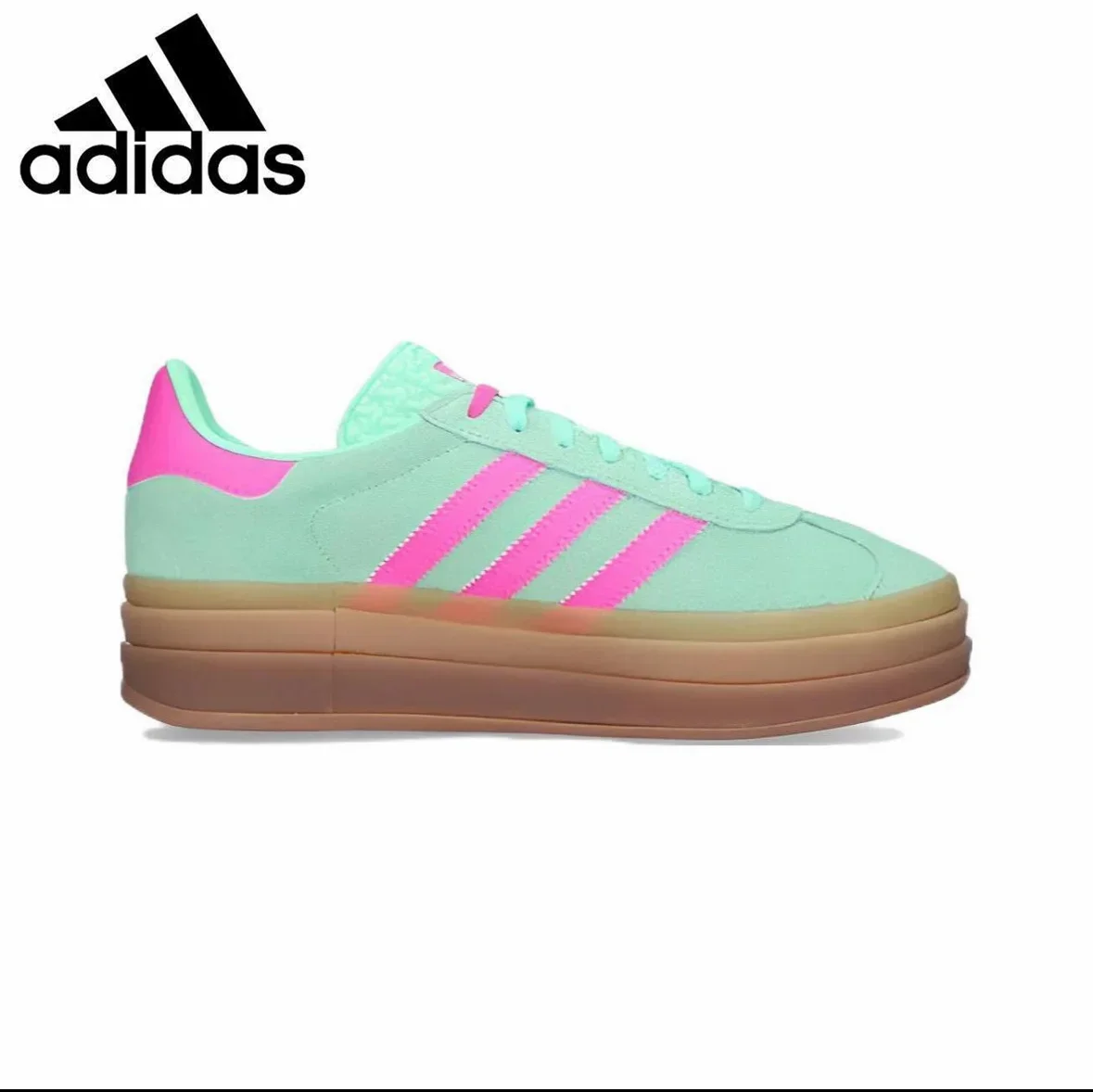 Adidas Originals Gazelle Bold Men's and Women's Skateboarding Shoes Thick Sole Casual Non Slip Wear Resistant Green Pink Brown