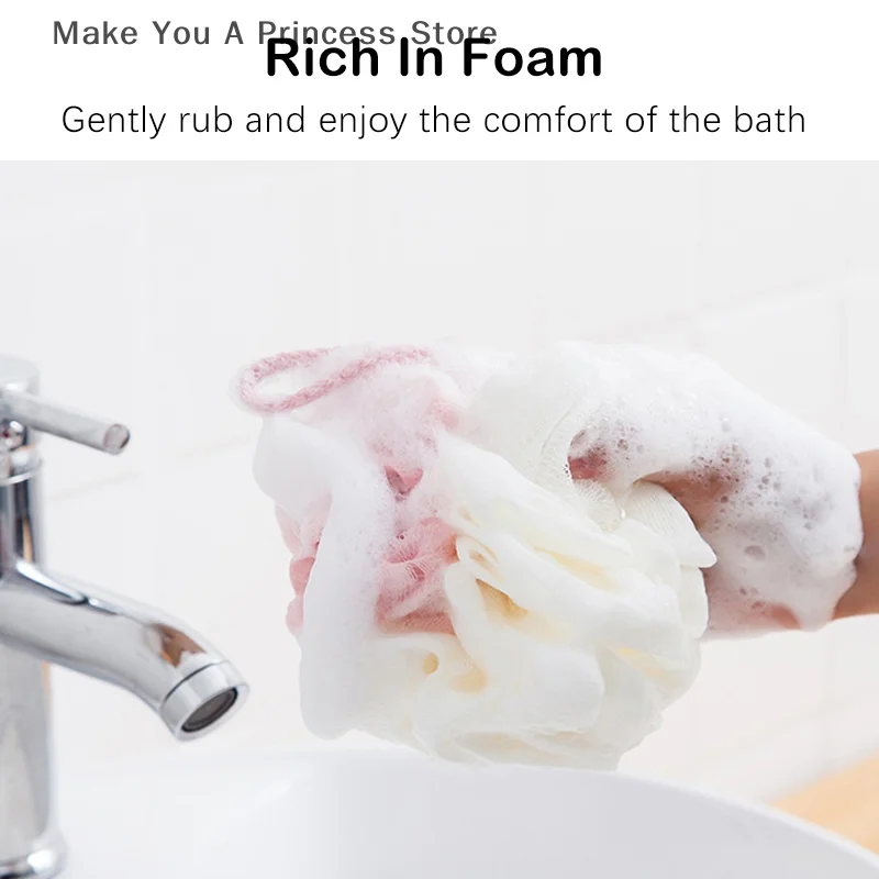 Zachte Mesh Bad Kanten Ballen Huidreinigingsborstel Douchebladerdeeg Body Cleaner Exfoliërende Scrubbers Badbloem Badaccessoires